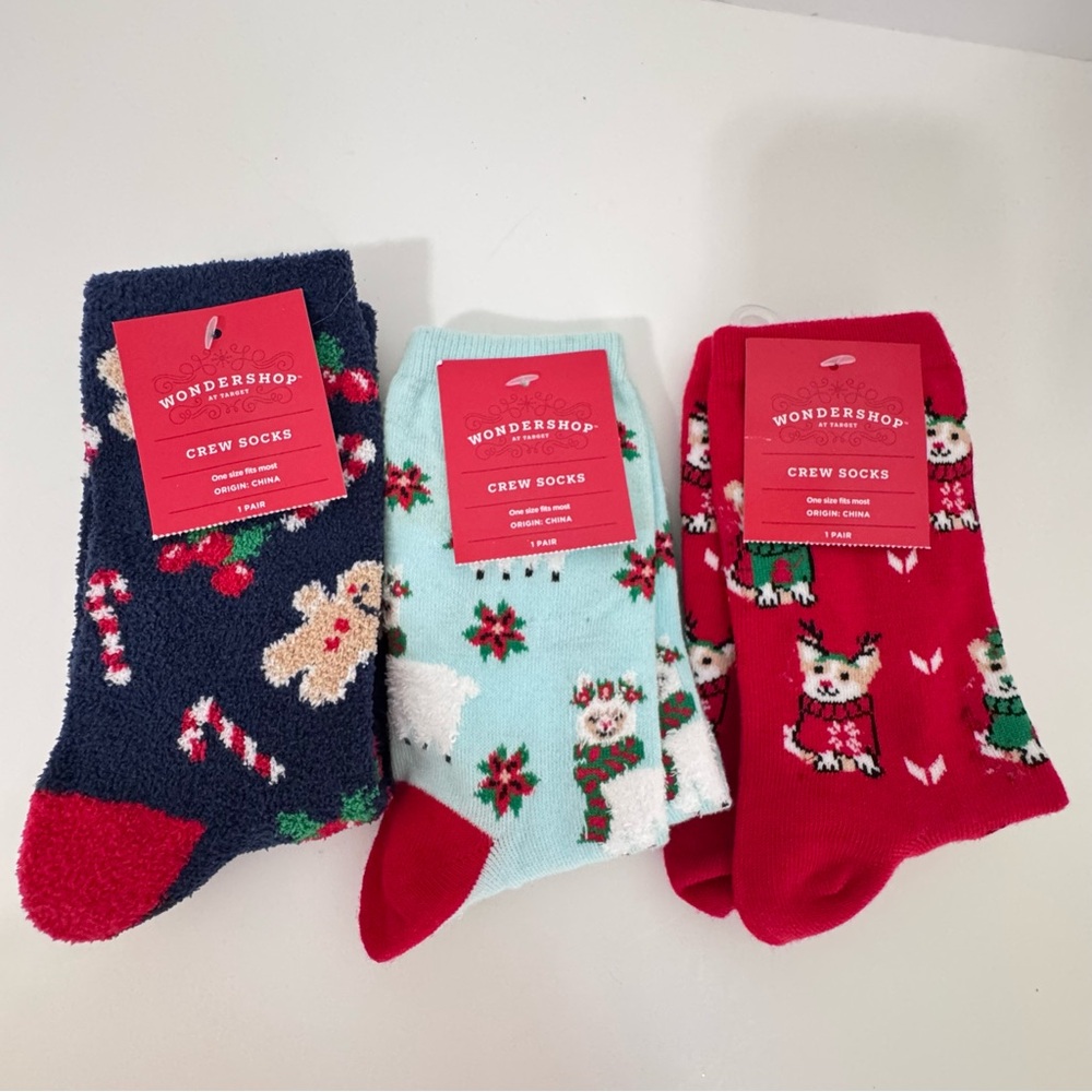 Wondershop Target Christmas Crew Socks 3 Pack Llama Dog Gingerbread OSFM NWT